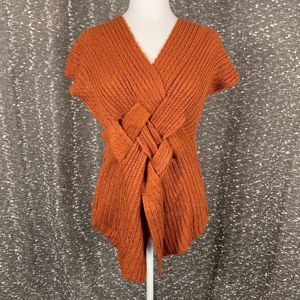 Escio Anthropologie Woven Front‎ Knit Short Sleeve Pullover Top Boho Women's S